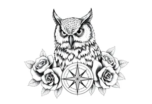 an owl,compass,roses, tattoo idea