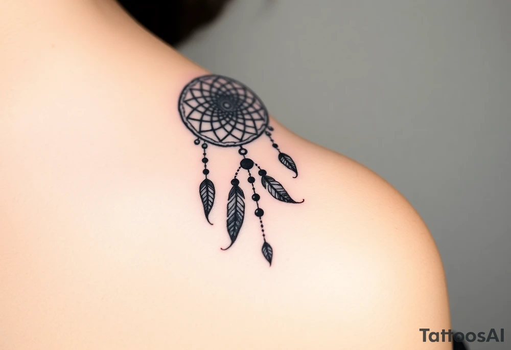 native dreamcatcher with flowing feathers and sacred beads tattoo idea
