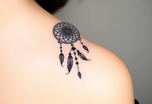 native dreamcatcher with flowing feathers and sacred beads tattoo idea