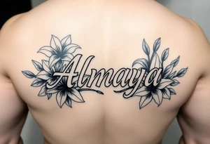 The name Almaya surrounded by Lilies. I want this on my ribs tattoo idea
