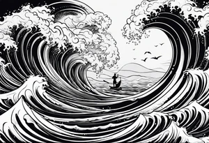 Poseidon steht in einer Welle im Meer tattoo idea