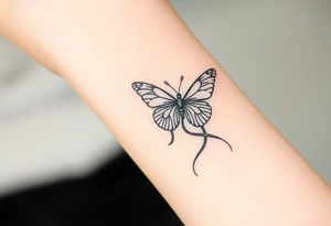 ethereal butterfly with flowing silk ribbons in moonlight tattoo idea