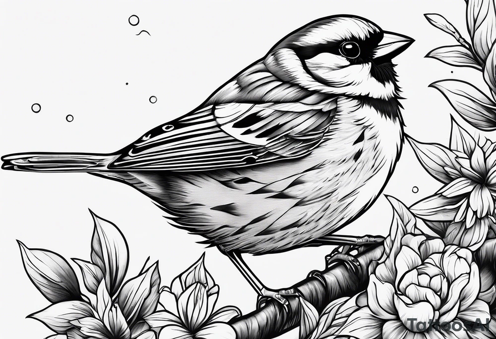 Detailed fine line sparrow tattoo tattoo idea