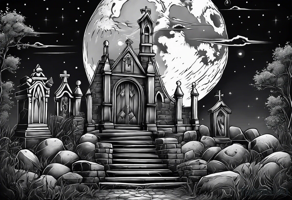 graveyard with moon tattoo idea