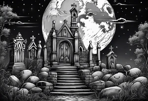 graveyard with moon tattoo idea