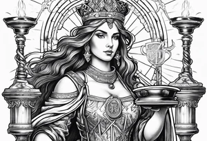 Saint Barbara holding a chalice with cannons and lightning tattoo idea