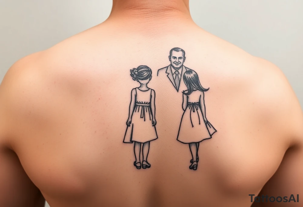 2 daughters and father in as a shadow tattoo idea