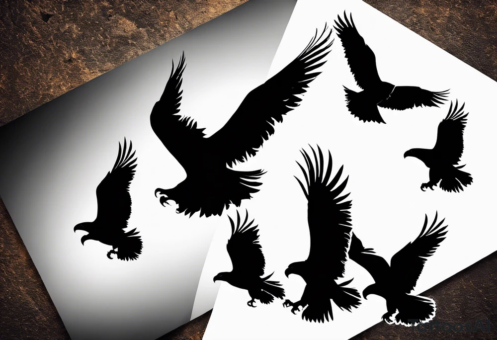 several eagles in flight silhouette symbolizing Isaiah 40:31 without other imagery, only the eagles. tattoo idea