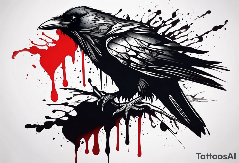 a black raven dripped in blood tattoo idea