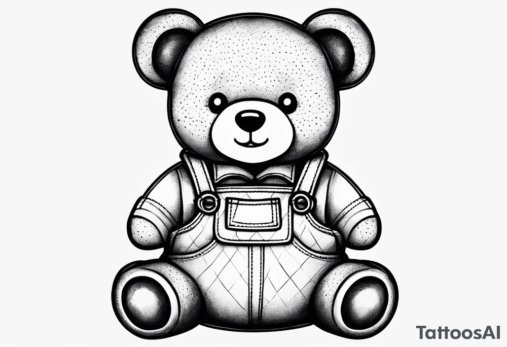 the back of a teddy bear wearing overalls tattoo idea