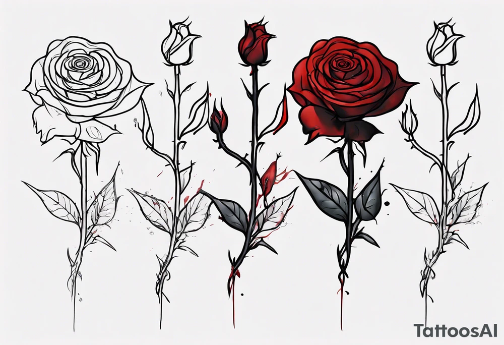 rose flower, one line, more blood dripping from the flower, tall tattoo idea