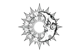 celestial sun and moon embrace with constellation patterns tattoo idea