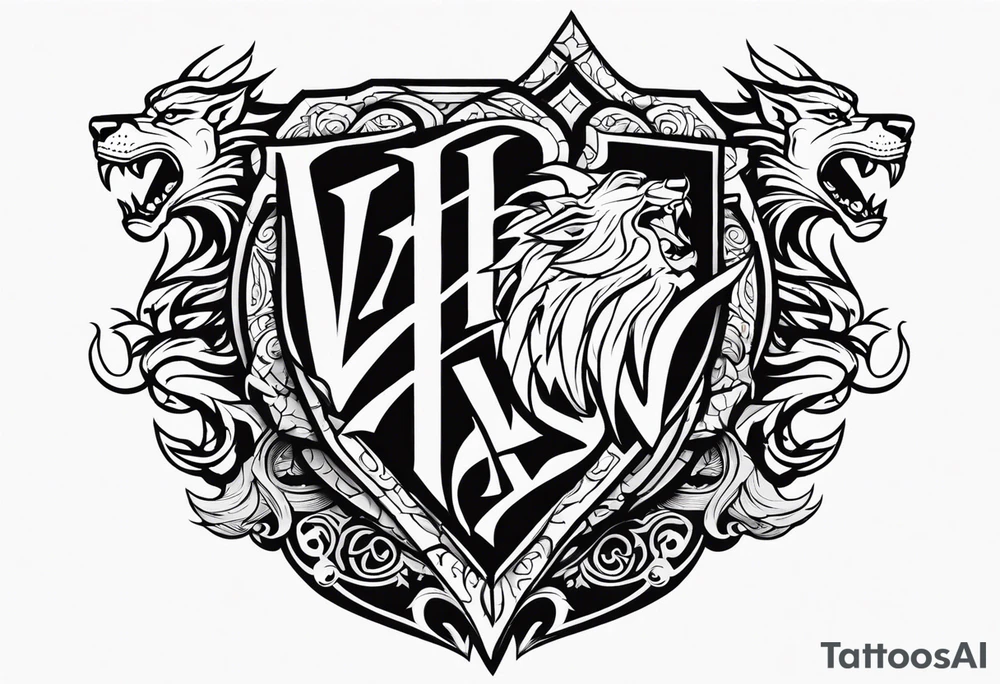 Valhalla sword shield dragon lion tattoo idea