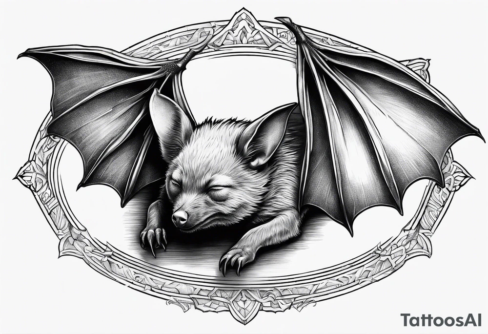 A full body of a bat sleeping tattoo idea