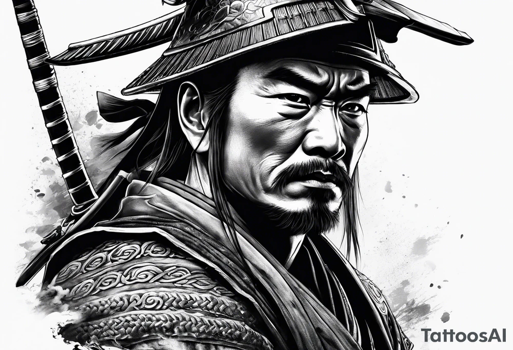 A samurai standing alone in battlefield tattoo idea