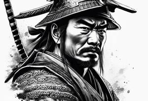 A samurai standing alone in battlefield tattoo idea