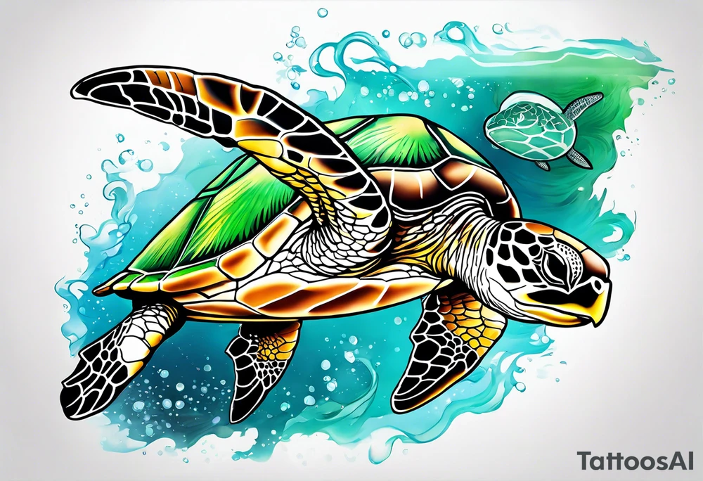 green sea turtle swimming tattoo idea