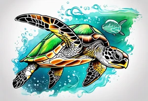 green sea turtle swimming tattoo idea