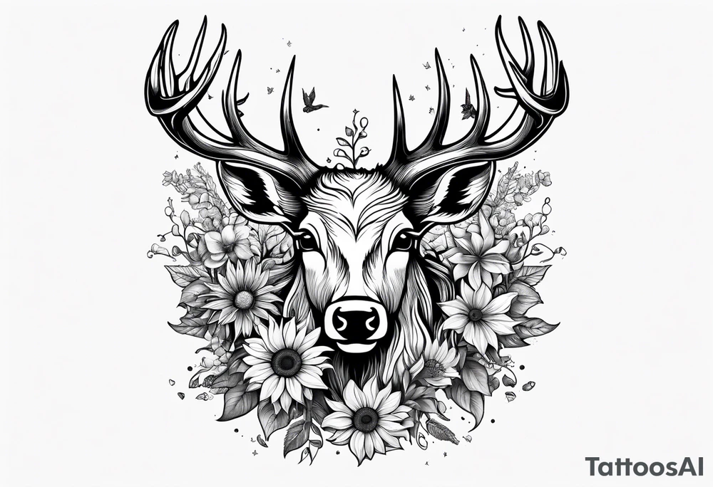 fine line sunflowers and wildflowers deer antler No deer , tattoo idea