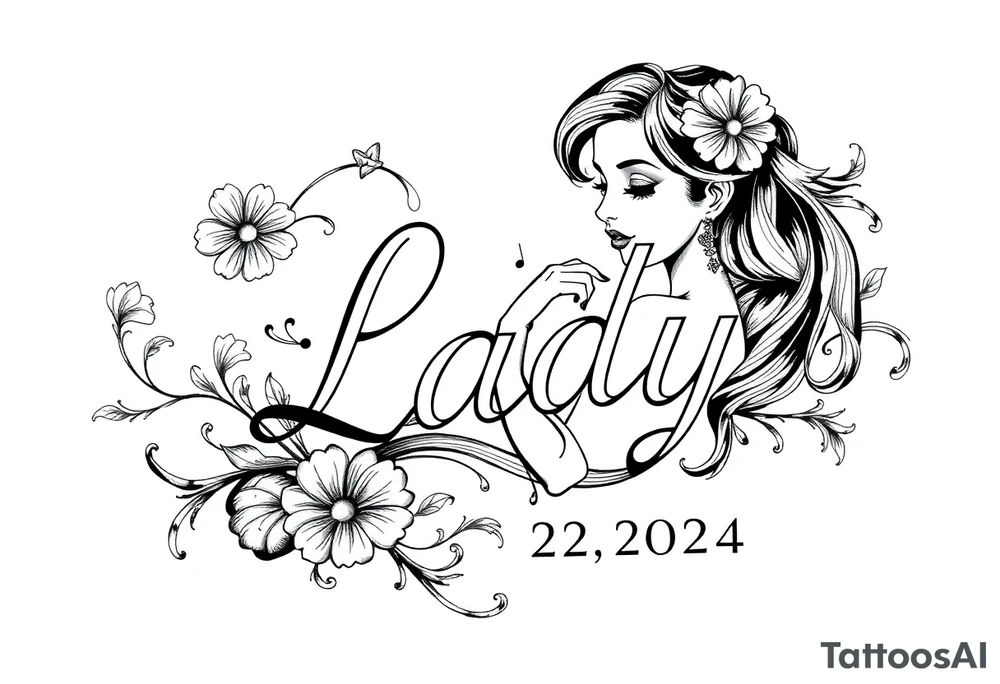 the date October 22, 2024. the name ‘Lady’. With salsa music elements. tattoo idea