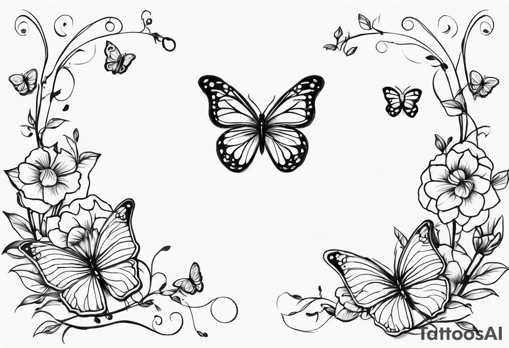 vines and flowers with butterflies tattoo idea