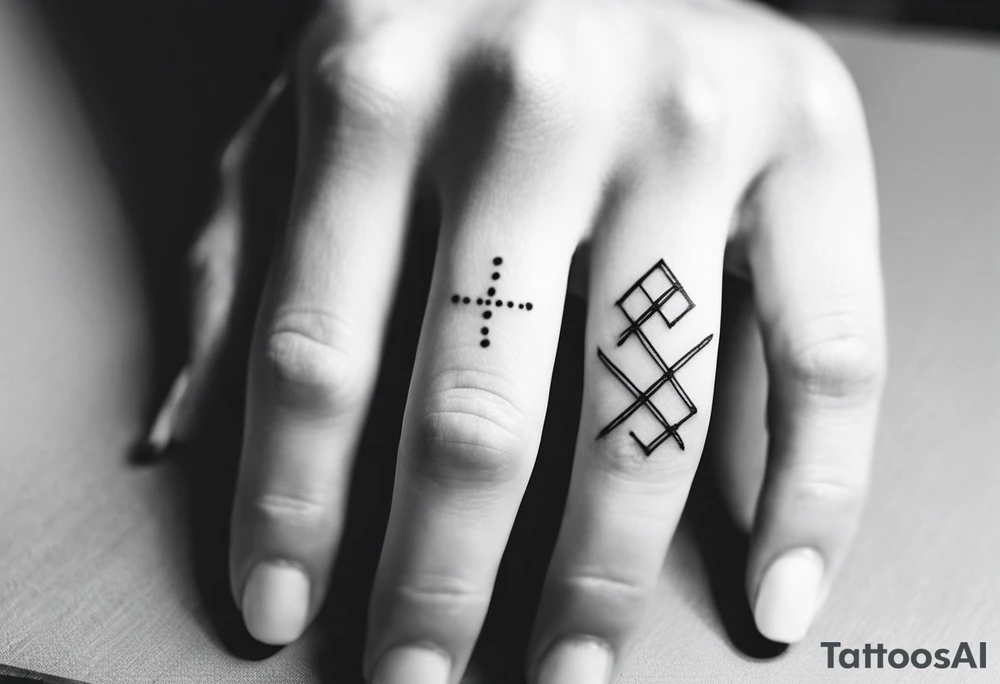 Check mark symbol tattoo with dots accent for finger tattoo idea