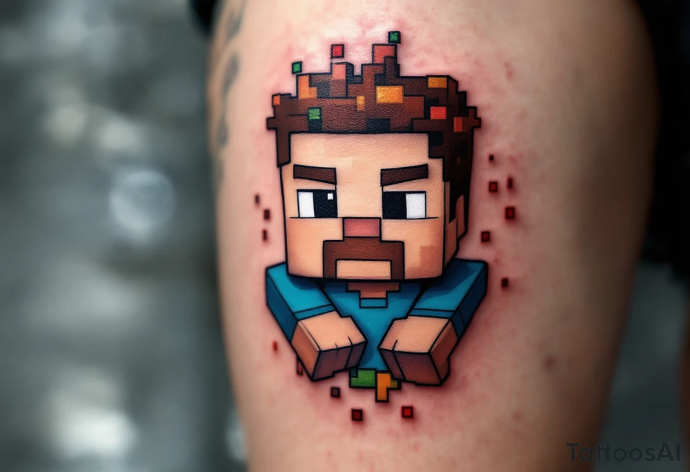 Small Minecraft Steve tattoo half size more vibrant colors tattoo idea