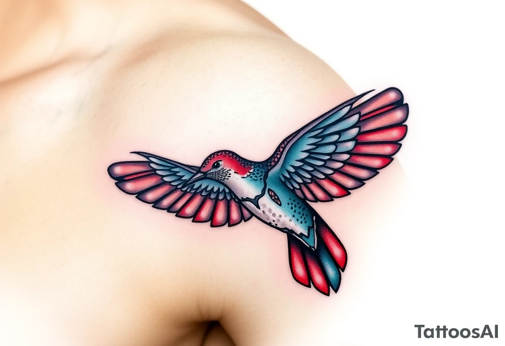 hummingbird with wings made of hieroglyphic symbols(only red , blue and black are possible colors) tattoo idea