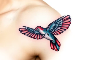 hummingbird with wings made of hieroglyphic symbols(only red , blue and black are possible colors) tattoo idea