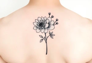 Single flower bouquet with Chrysanthemum and honeysuckle flower tattoo idea