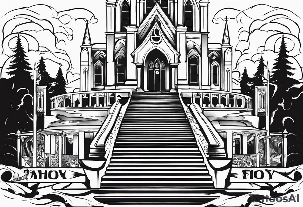 Valhalla  fog stairs mist church tattoo idea