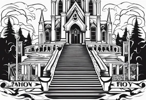 Valhalla  fog stairs mist church tattoo idea