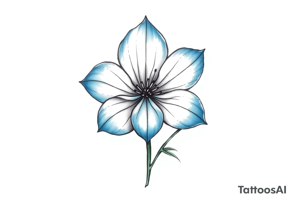 A minimalist flower tattoo that represents a shattered and betrayed gemini woman who fought hard throughout this year. With colors blue and black. Make it unique and rare. Without leaves and stem. tattoo idea