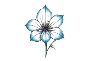 A minimalist flower tattoo that represents a shattered and betrayed gemini woman who fought hard throughout this year. With colors blue and black. Make it unique and rare. Without leaves and stem. tattoo idea