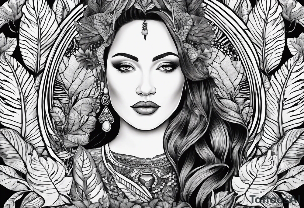 Mother ayahuasca with alocasia zebrina and fingerprint tattoo idea