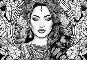 Mother ayahuasca with alocasia zebrina and fingerprint tattoo idea