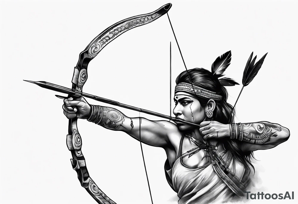 indian archer aiming towards front realism tattoo idea