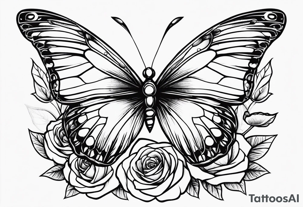 Butterfly roses as wings tattoo idea