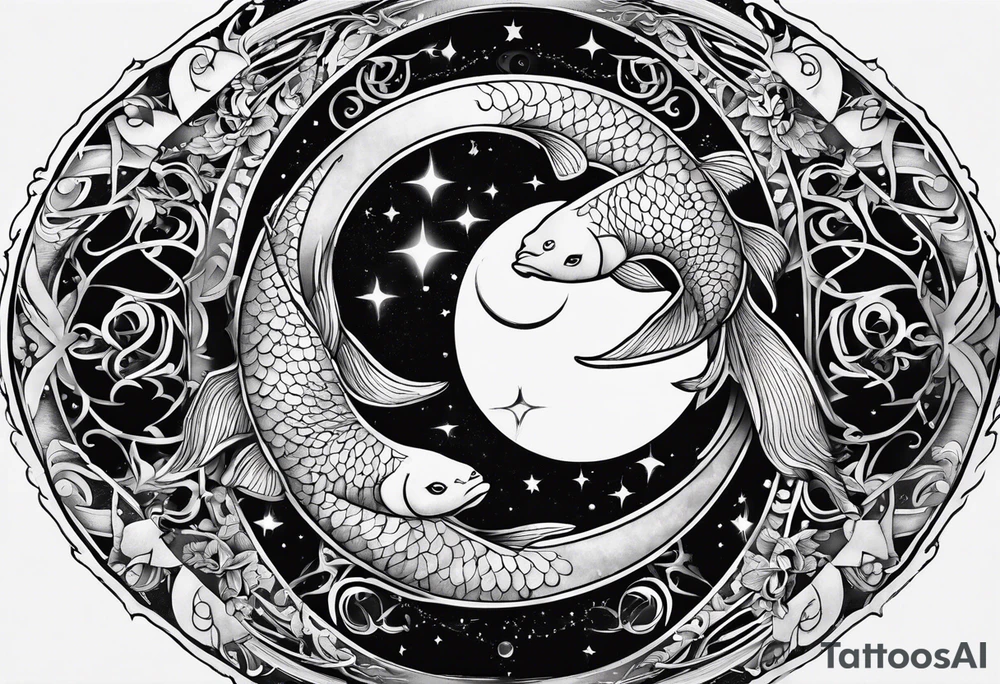 Pisces circling in a full moon tattoo idea