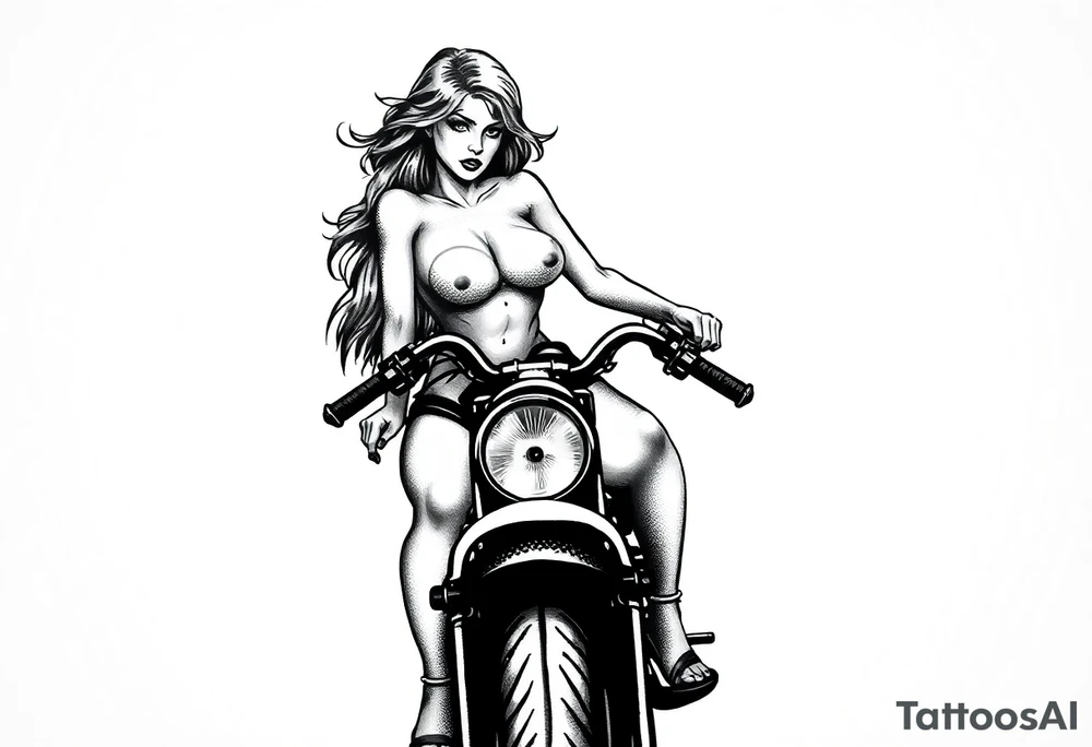 naked girl on motorcycle, slut, angry, leather tattoo idea