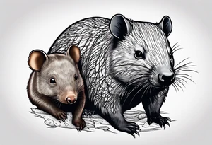 Wombat with a Platypus, an Echidna & a Sugar Glider tattoo idea