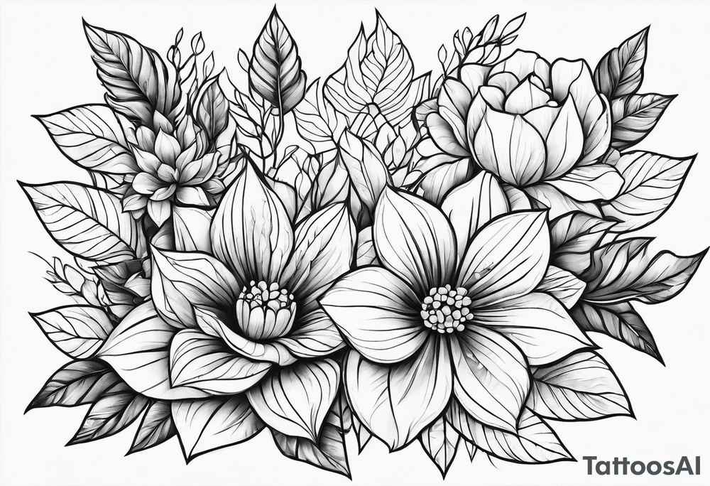 geometric, flowers, leaves tattoo idea