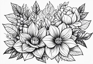 geometric, flowers, leaves tattoo idea