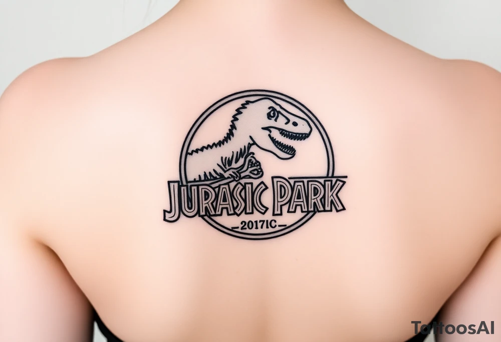 Jurassic Park logo with the dinosaur holding a stick tattoo idea