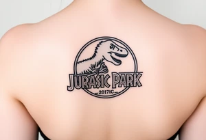 Jurassic Park logo with the dinosaur holding a stick tattoo idea