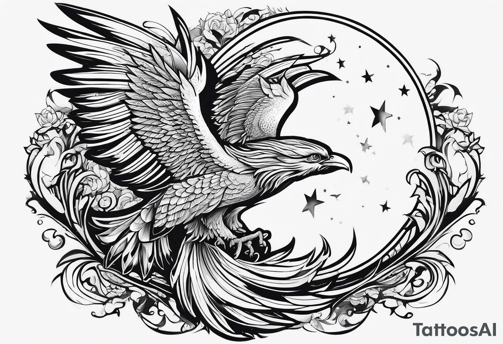 phoenix sur une lune bleu tattoo idea