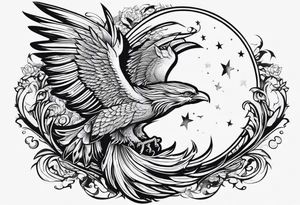 phoenix sur une lune bleu tattoo idea