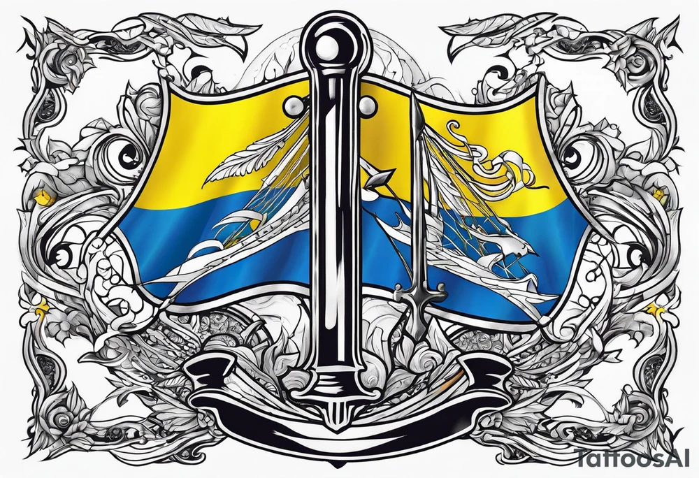 flag and Ukrainian trident fantasy tattoo idea