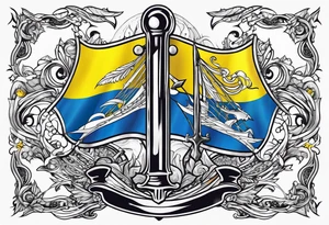 flag and Ukrainian trident fantasy tattoo idea