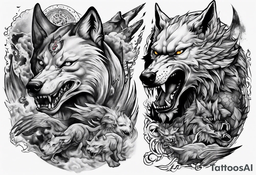 gengi and fenrir collage tattoo idea